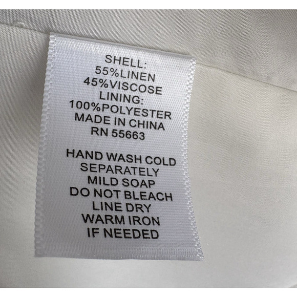 H by HALSTON Medium Linen Blend Blazer Jacket Cream Black Tropical Print Office - Picture 15 of 16